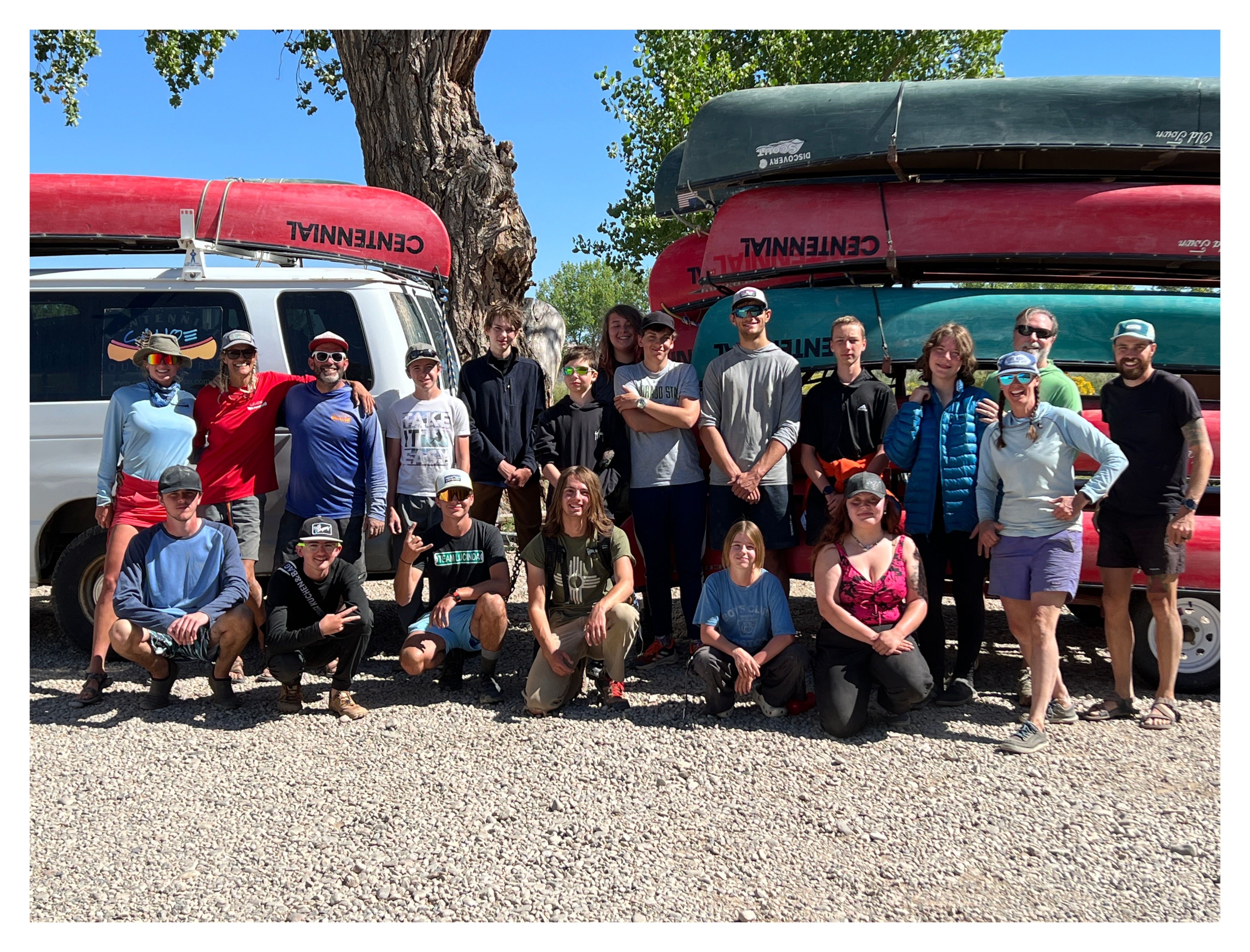 Students on the Ruby Horsethief Canoeing intensive taking a photo before their trip.