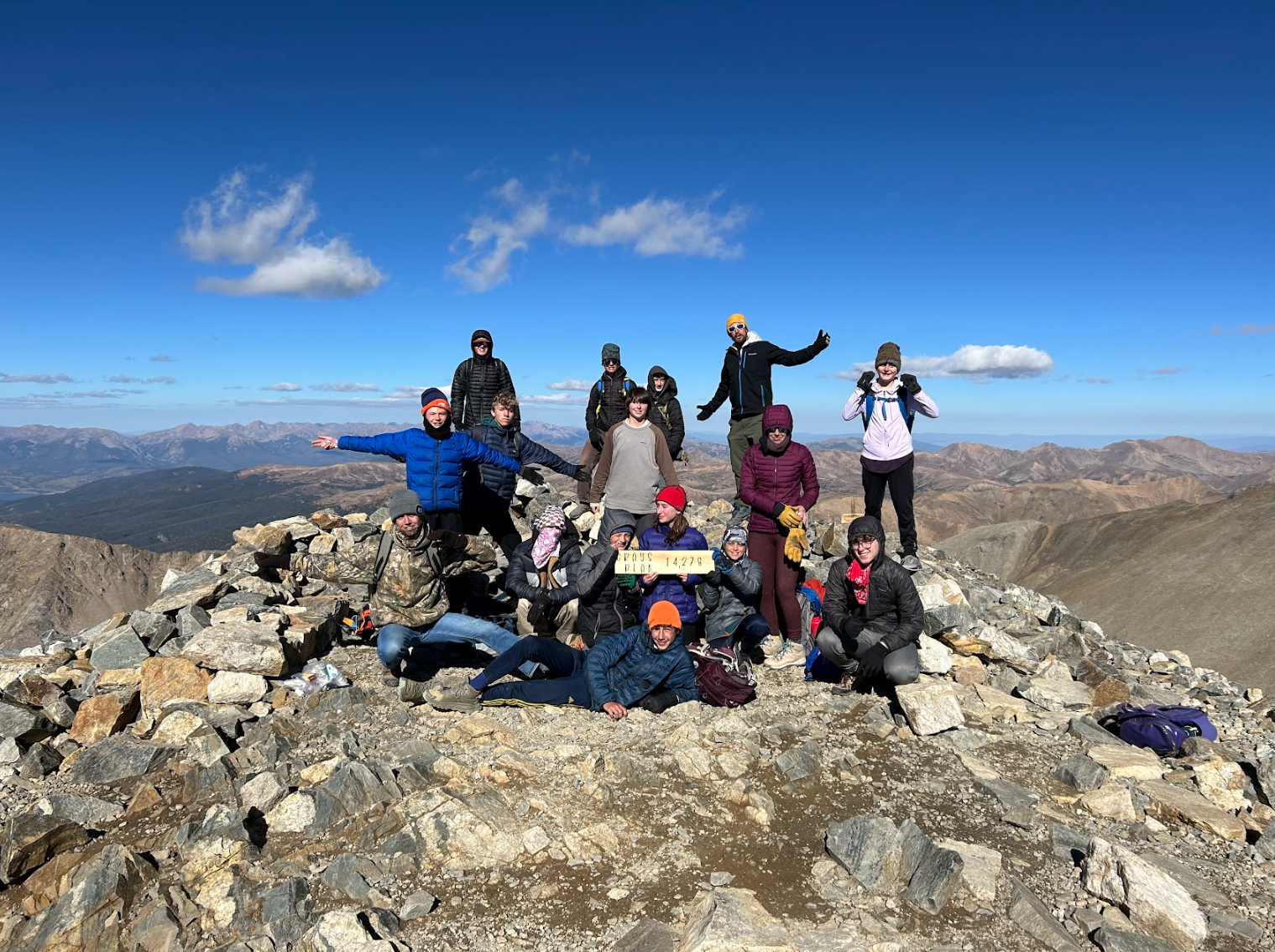 Students at the top of Gray's Peak during the 14er intensive.