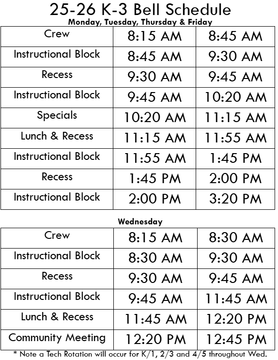 K-3 Schedule